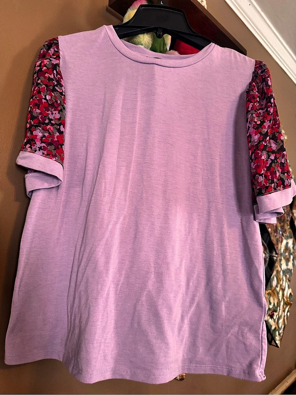 Floral Sleeve lilac Short Sleeve Top